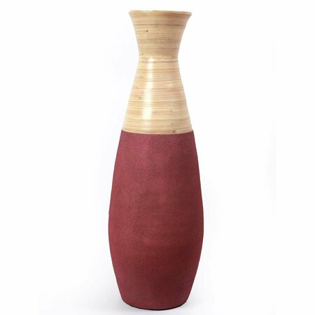 COLOCAR 31.5 x 10 x 10 in. Tall Handcrafted Bamboo Floor Vase, Burgundy & Natural CO3177810